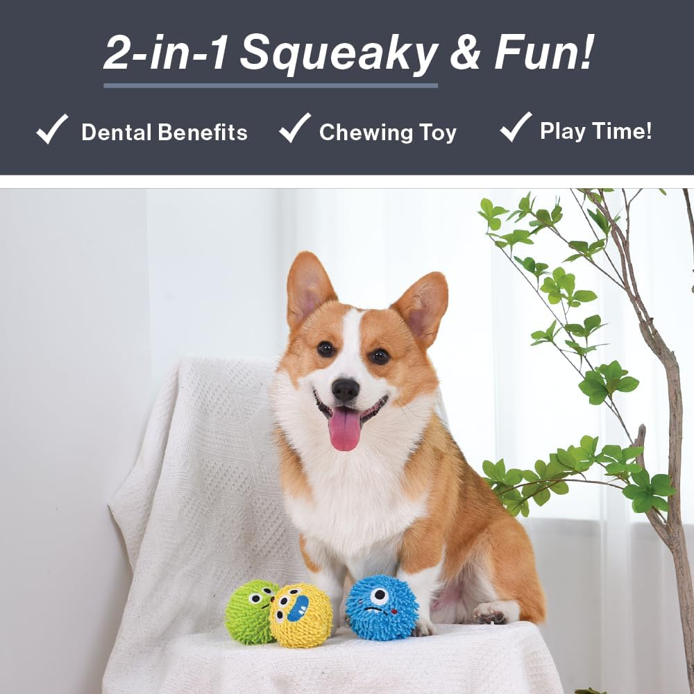 Hugsmart Pet &ndash; Spiky Monster Dog Balls (3-Pack) | Plush Squeaky Ball for Dogs, Small, Medium Breeds ｜No Stuffing, Interactive Fetch, Squeaky Dog Toys for Aggressive Chewers, Designed in Canada image number 2