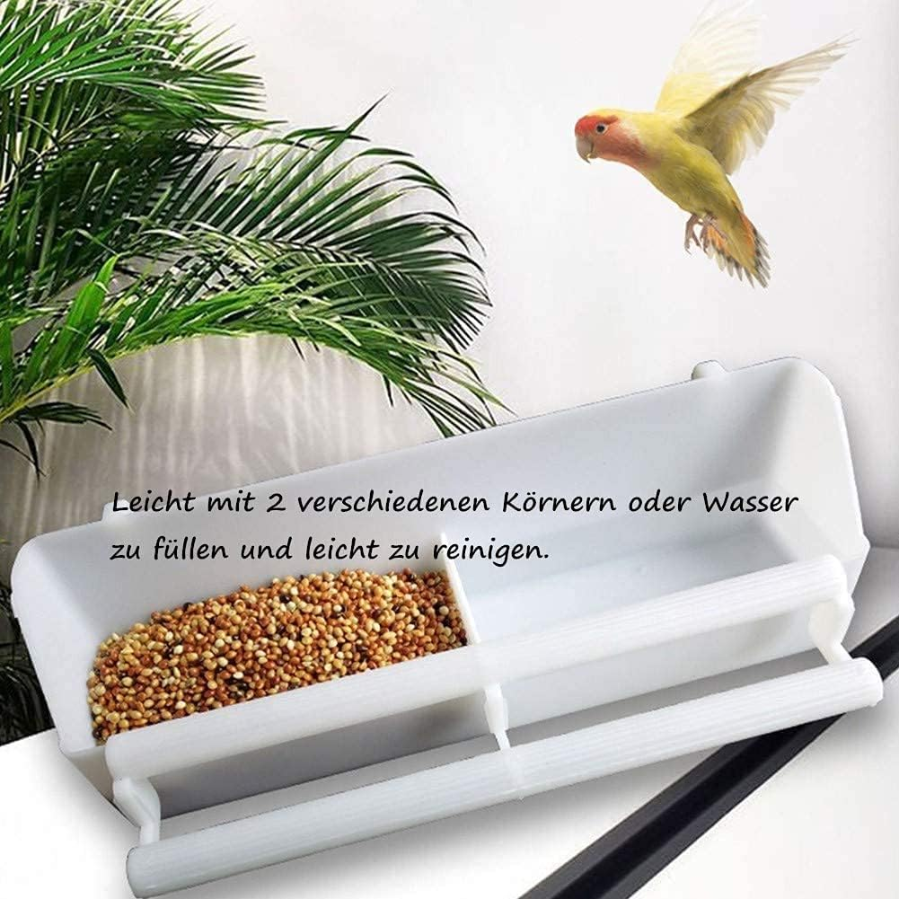 Voarge Pack of 2 Feeding Bowls, Bird Feeder for Hanging, Bird Food Dispenser, Water Bowl, Long Water Space, Drink Holder, Food Bowl, Cage Accessories for Birds, Parrots, White image number 2