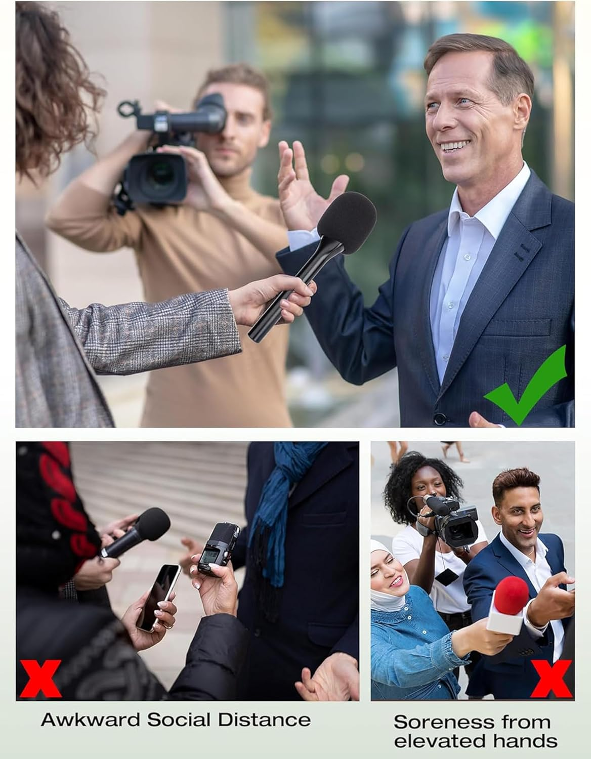 Microphone Holder,Wireless Mic Stand Handheld Stick,Mic Handheld Adaptor Microphone Handle Mount with Draft Shield for DJI Mic 1/2 Wireless GO II Accessories Interview Rig Replacement image number 2