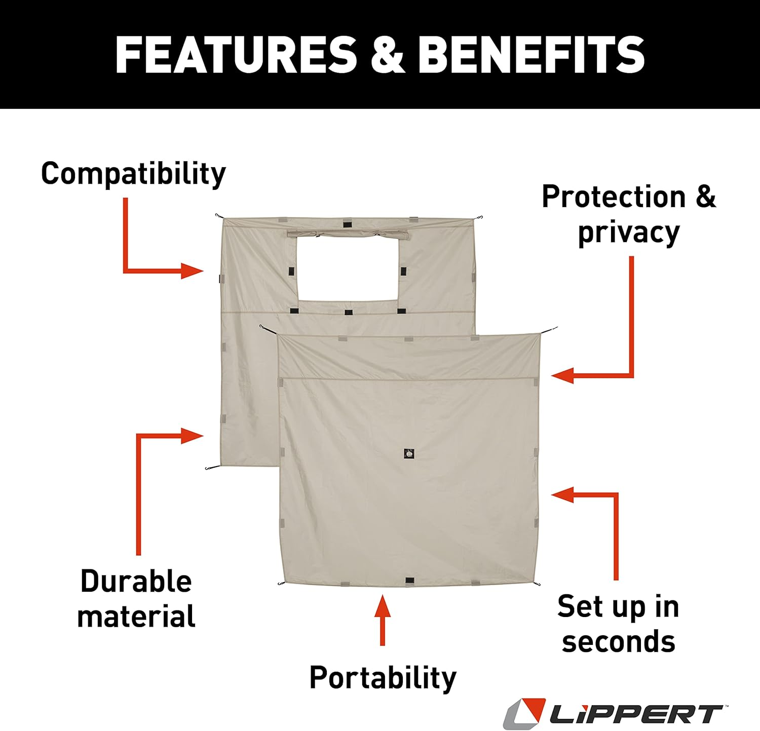 Lippert Picnic and Camping Gazebo Tent Wind Panels, Side Walls for Privacy, Sand Color image number 2