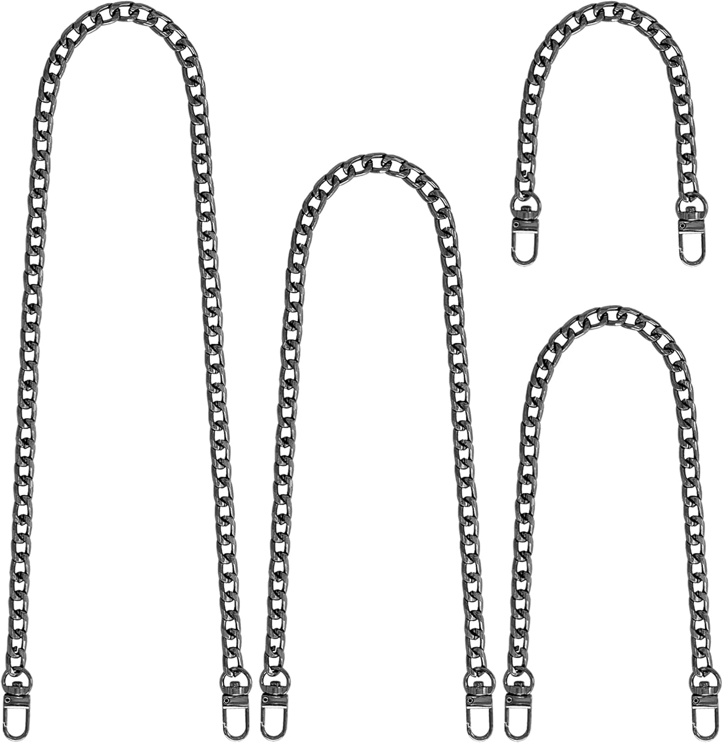 Yuronam 4 Different Sizes Flat Purse Chain Iron Bag Link Chains Shoulder Straps Chains with Metal Buckles Hook for Replacement, DIY Handbags Crafts, 47.2/31.5/15.7/7.9 Inches(Gold)