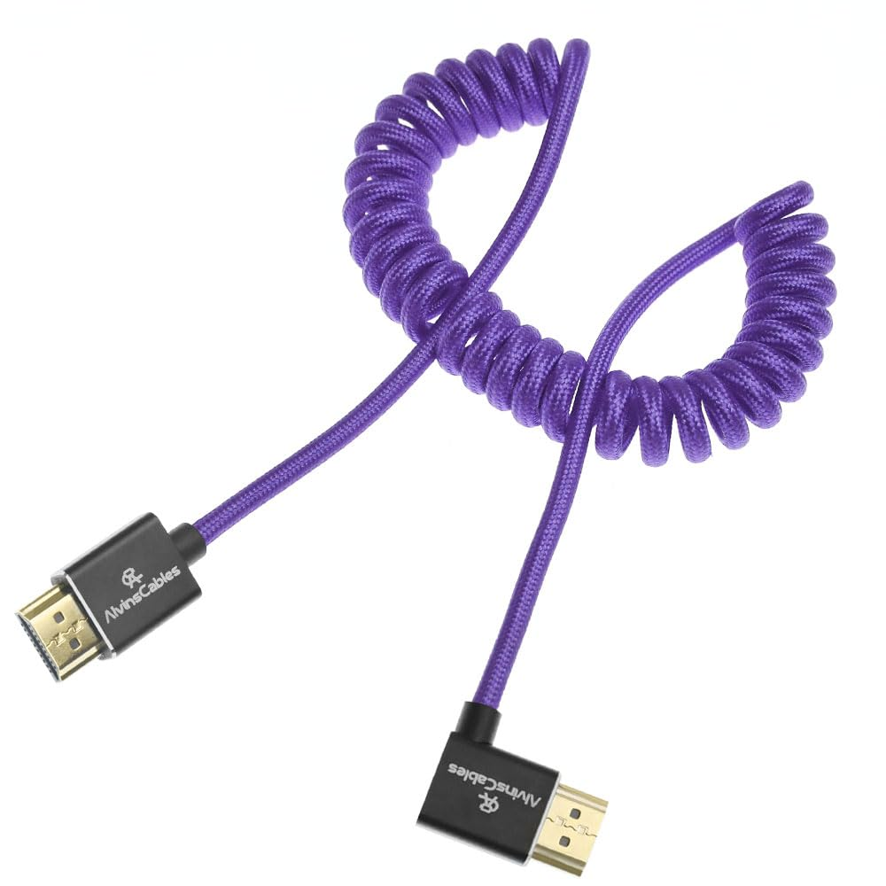 Alvin'S Cables 8K HDMI 2.1 Cable for Atomos Ninja V Monitor,For Sony FS5 Fs7,Bmpcc,For Canon C300 C500 Camera,8K@60Hz 4K@120Hz 48Gbps High-Speed Braided Coiled Cable Left Angle Purple image number 2