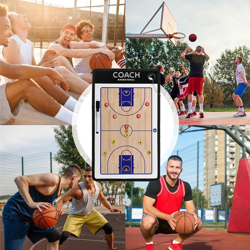 Basketball Dry Erase Board, Coaches Clipboard, Basketballer Coaching Board, Erasable Board, Tactical Marker Board for Coaches with Magnets, Marker Pen