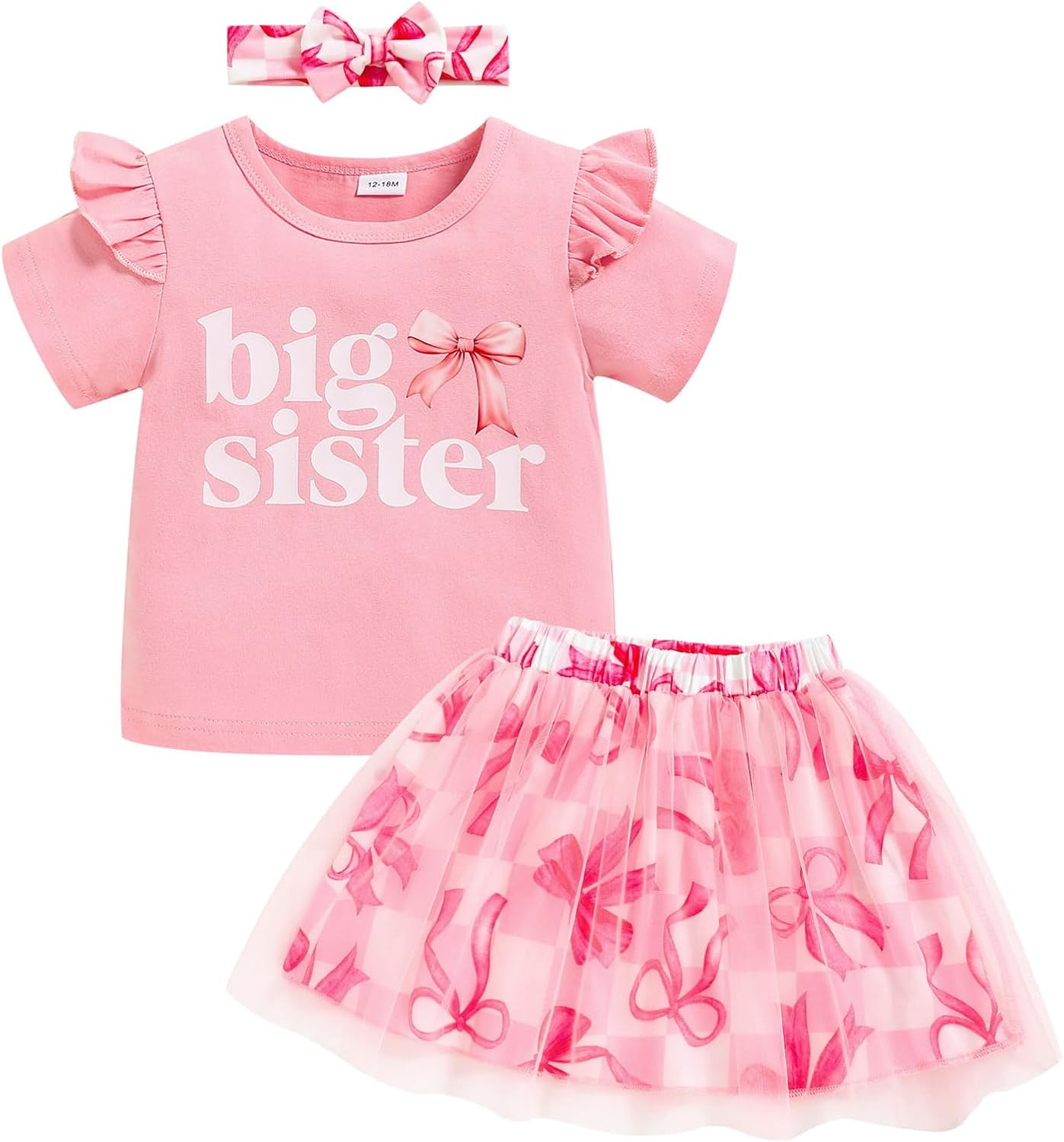 Toddler Baby Kid Girls Big Sister Outfits Short Sleeve T-Shirt Top+Tutu Skirt with Headband Clothing Set