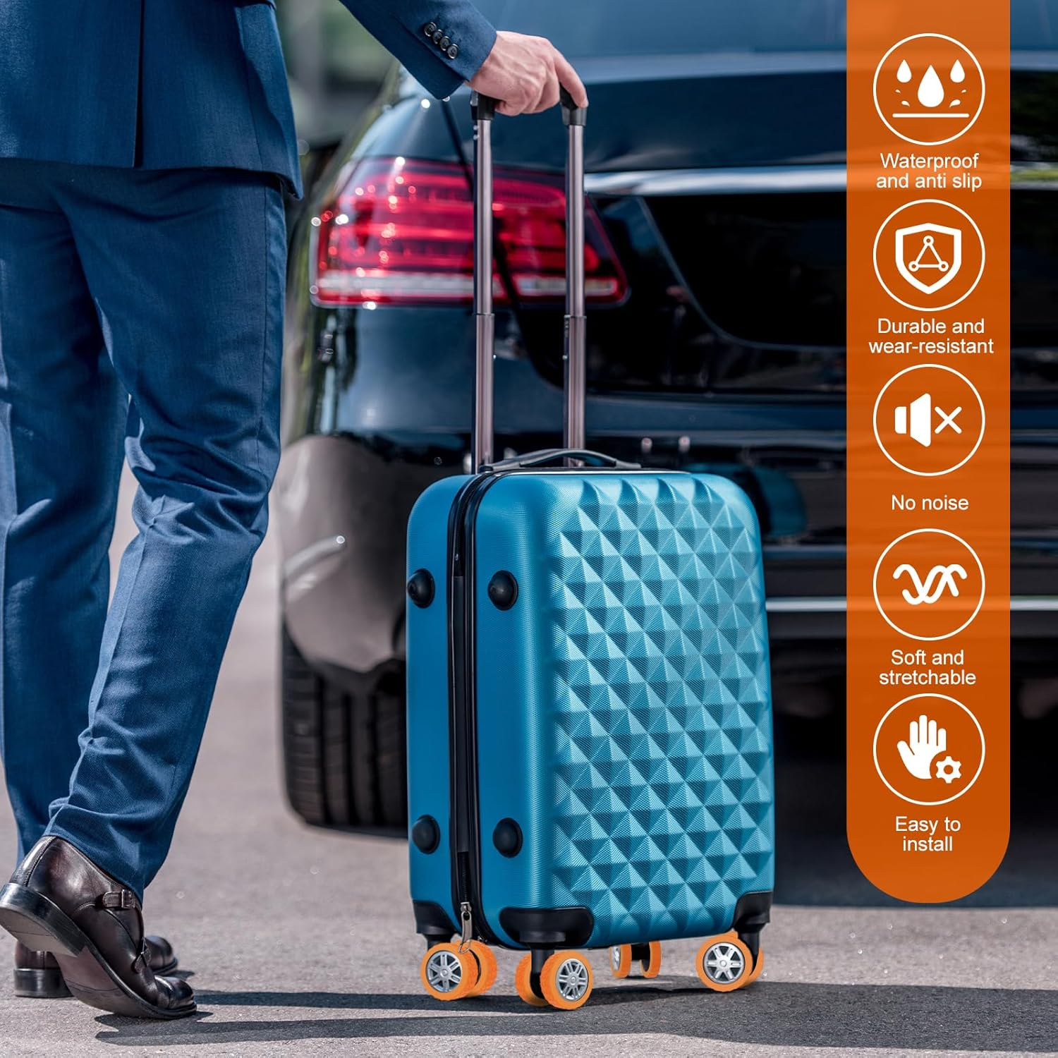 16Pcs Luggage Suitcase Wheel Cover, Carry on Silicone Luggage Wheel Protective Cover, Waterproof Chair Wheels Cover Luggage Caster Cover for 2 Wheels Luggage Suitcase (16PCS, Orange-C) image number 6