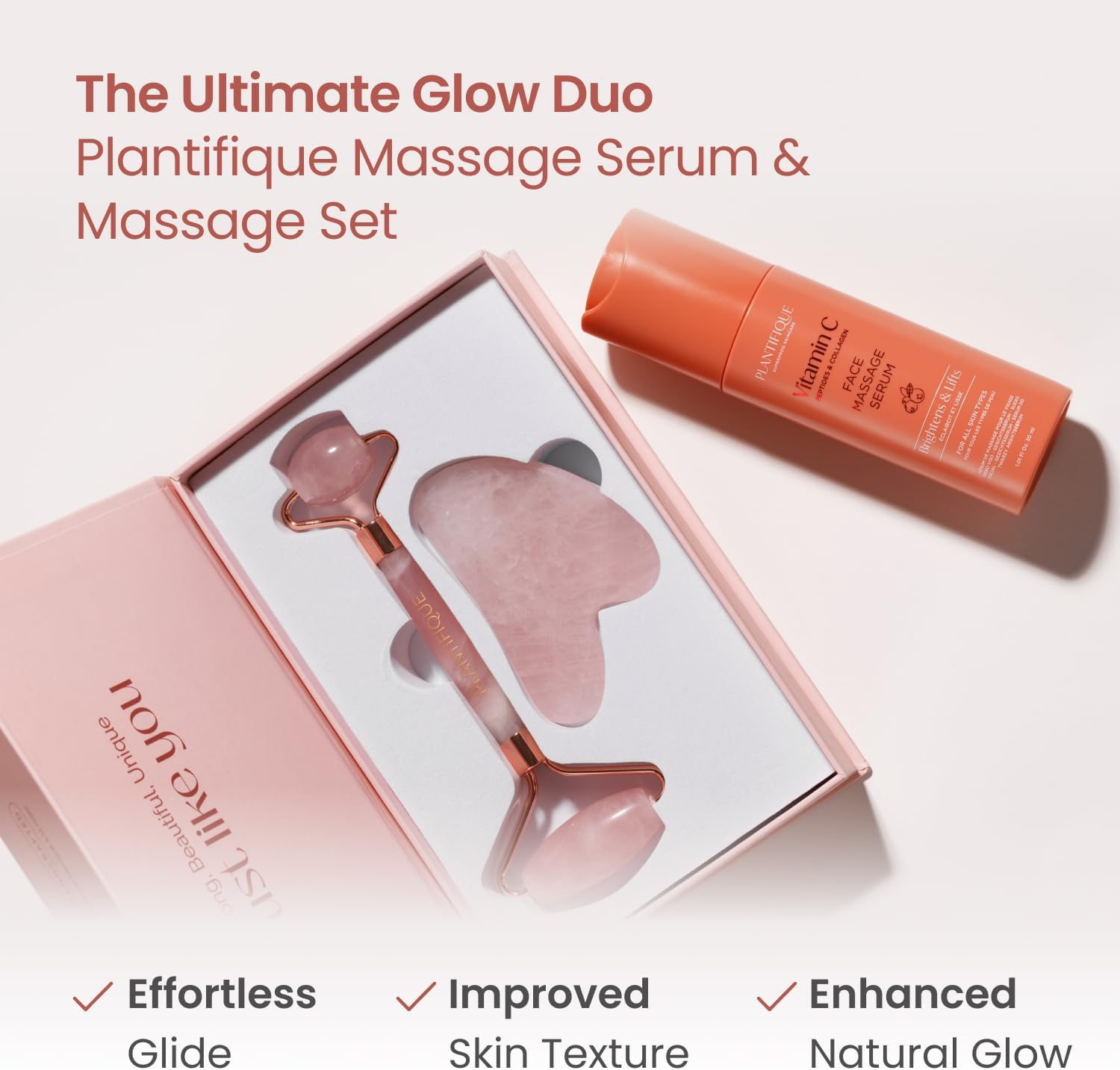 PLANTIFIQUE Face Roller and Gua Sha Rose Quartz Certified | Gifts | Guasha Tool for Face | Jawline Shaper | Your Skin Care Routine image number 4