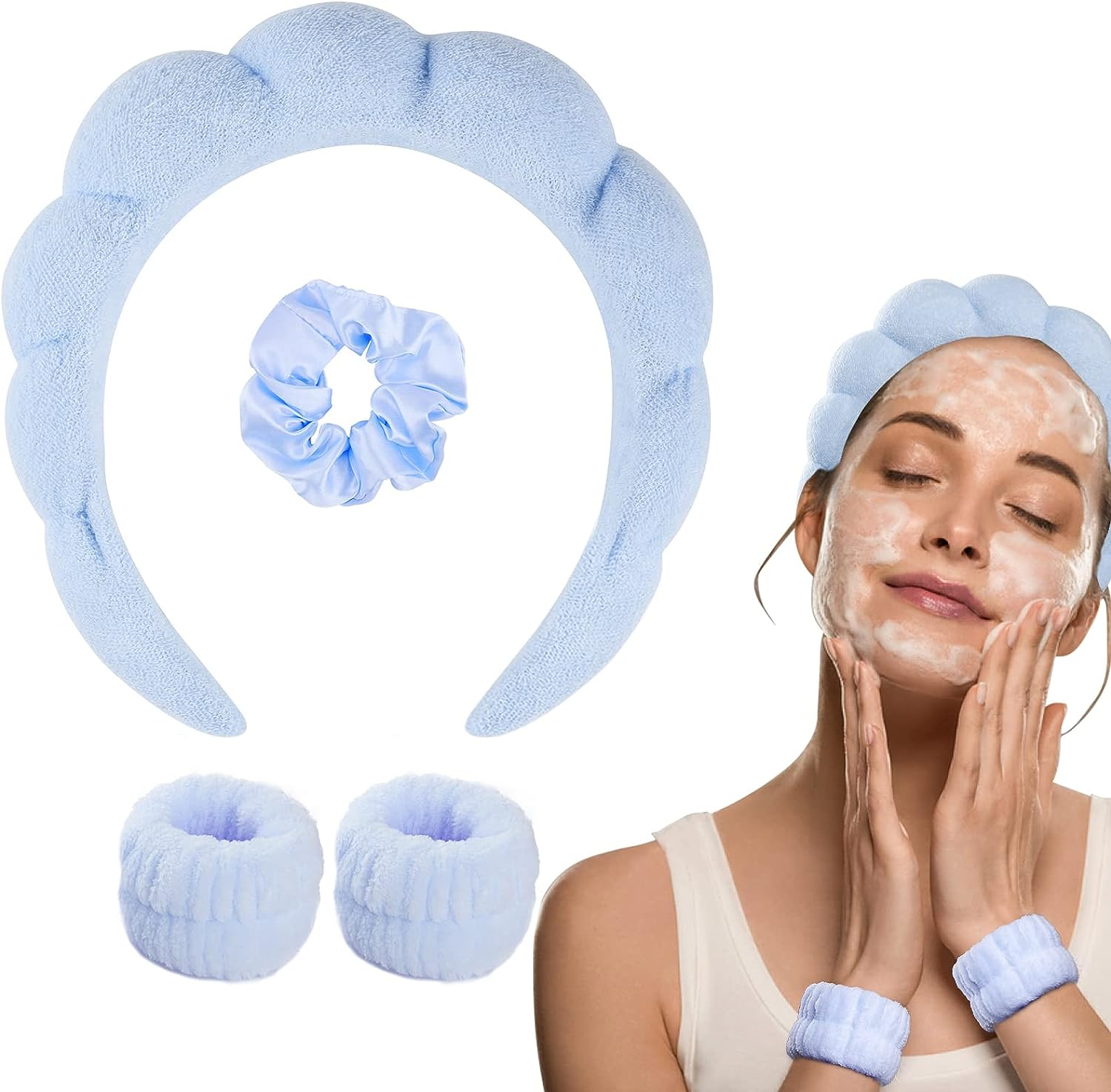 WD&CD Spa Makeup Headband Set, Headband Skincare Headband for Woman, Face Wash Wristband and Scrunchies for Hair, Coffee