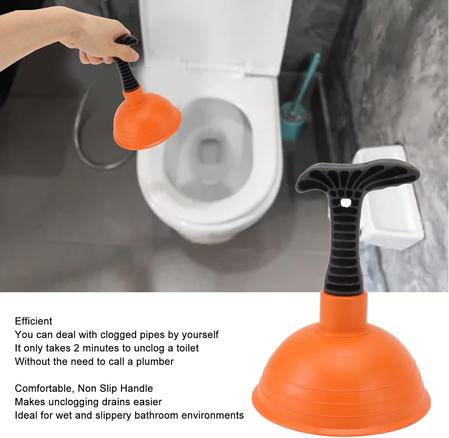 Sink Plunger, Powerful Drain Plunger with Short Handle, Hand Held Small Mini Plunger for Kitchen Sink, Shower, Bathroom Drains and Bath, Toilet, Non Slip Handle, Easy to Use (Type C) image number 2