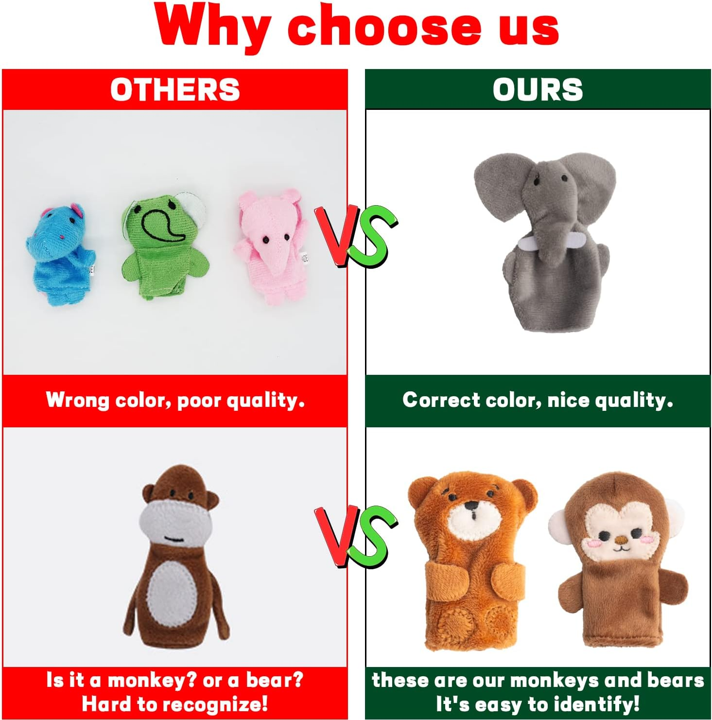 Creepyparty 7 Pieces Multicolored Wild Animal Finger Puppets: Lion, Deer, Giraffe, Koala, Bear, Elephant, Monkey - Soft Velvet & Cotton, 3+ Age Range image number 3