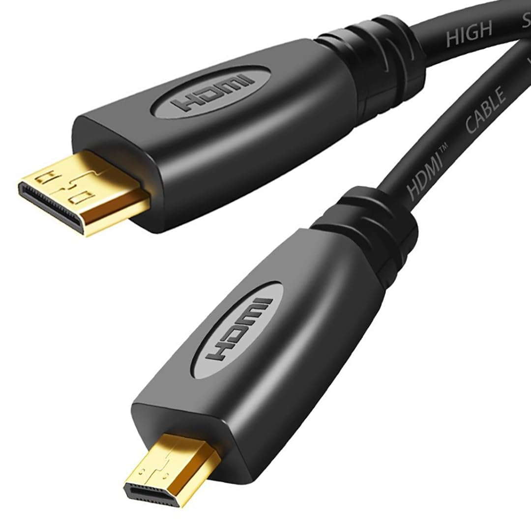 Hexchuang Micro HDMI to Mini HDMI Cable for Camera to Portable Monitor, High Speed Mini HDMI Type C Male to Micro HDMI Type D Male Cord 1080P (0.3M) image number 1