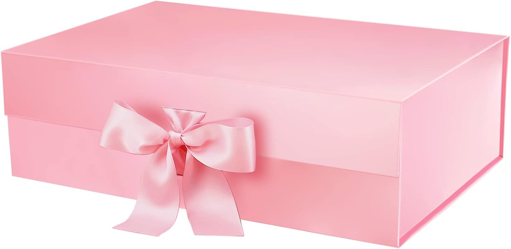 MALICPLUS Large Gift Box with Ribbon 34X22.5X10 CM, White Bridesmaid Proposal Box, Luxury Magnetic Gift Box for Valentine Day (Glossy)