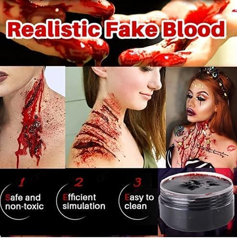 Mysense Liquid Latex Scar Wax SFX Makeup Kit for Fake Scars Wounds Burns with 6 Color Bruise Wheel Face Body Paint Stage Blood Coagulated Blood Gel and Spatula Sponges Q-Tips