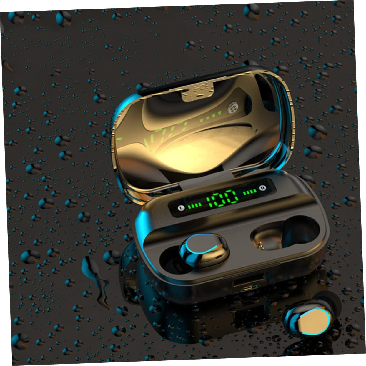 OKUMEYR Wireless Earbuds with Noise Cancelling Digital Display U Shaped Colorful Breathing Lamp Portable Earphones for Home and Outdoor Use Black image number 6