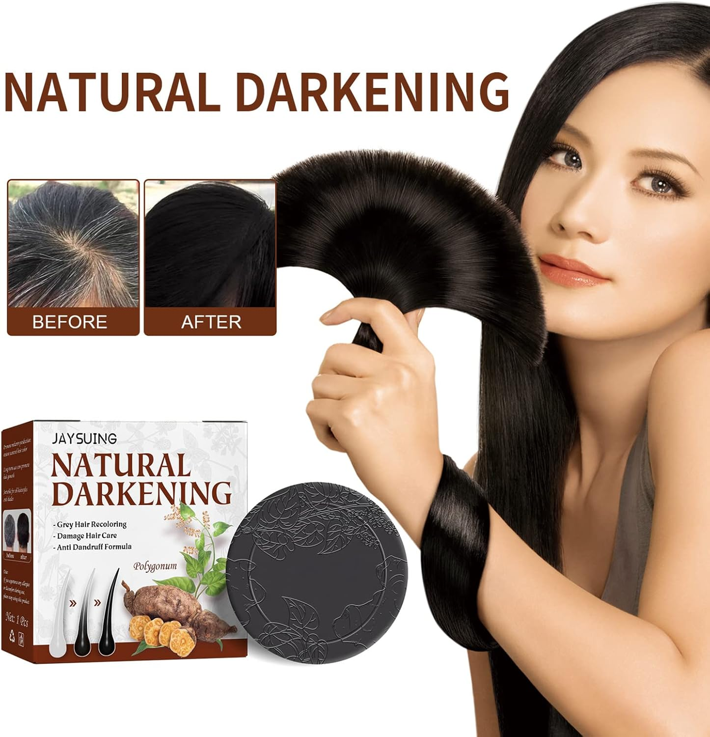 MEIZHAUNG Polygonum Multiflorum Shampoo Bar - Natural Darkening Grey Hair Recoloring, Damage Repair, Nourishing, Reduces Hair Loss, Scalding & Dyeing Repair image number 6