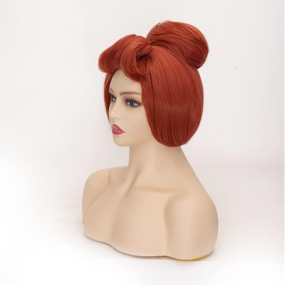 FVCENT 50S Women Wig | Wilma Flintstone Halloween Costume for Women,The Flintstones,60S Short Red Vintage Updo Halloween Costume Bun Party Wig (Red) image number 5