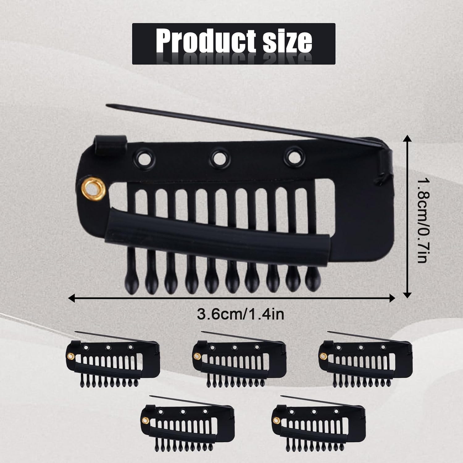 6Pcs Chunni Clip with Safety Pins Wig Clips to Secure Hair Accessories Hair Extension Clips for Dupatta, Hijab Indian Costume, with Rubber Snap to Easy Operate (Black) image number 3