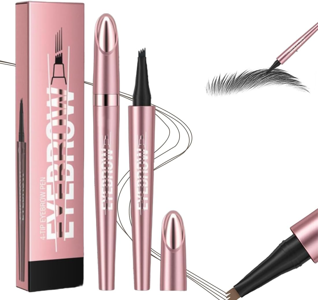 3D Waterproof Microblading Eyebrow Pencil, Magic Eyebrow Pencil, Waterproof Contour Pen Precise with 4 Tips, Effortlessly Creates Natural-Looking Brows (Grey)