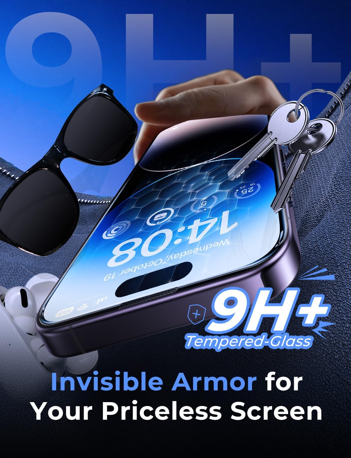 MAGIC JOHN 2 Pack for Iphone 14 Pro 6.1 Inch Tempered Glass Screen Protector, Auto Dust-Elimination Installation, Bubble Free, Dynamic Island Compatible, HD Clear, Easy Installation image number 4