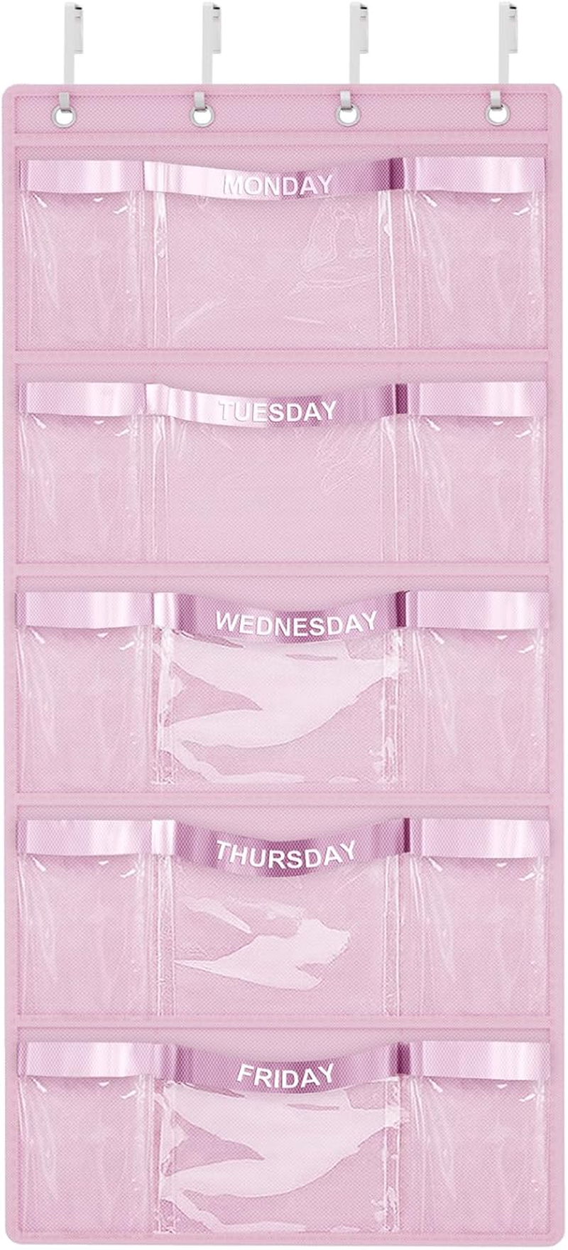 VERONLY Weekly Hanging Closet Organizer for Kids,Day of Week Kids Clothes Organizer,School Clothing Storage Monday to Friday Hanging Closet Organizer Shelves for Bedroom,Bathroom,Dorm (Grey)