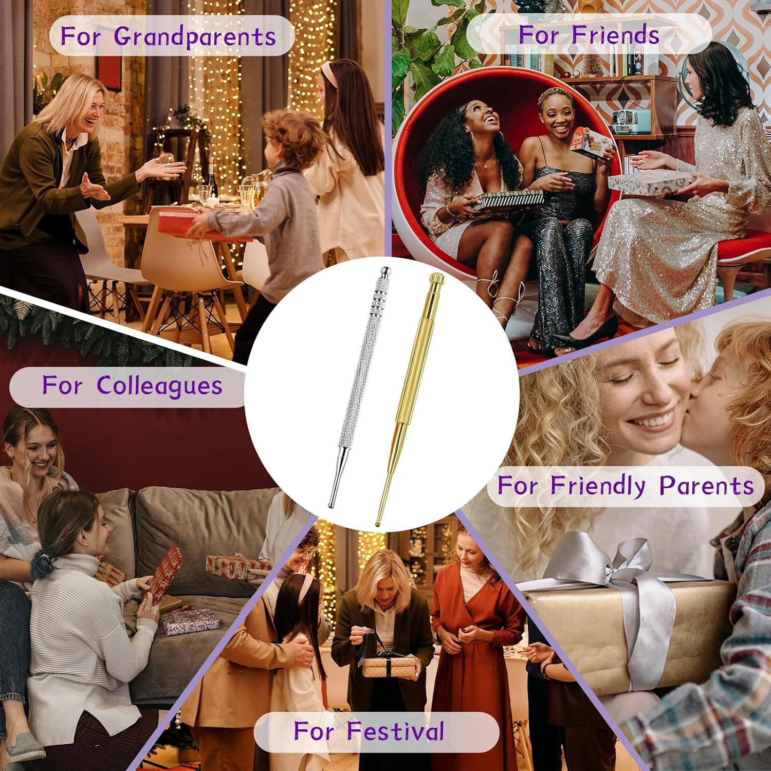 BLMHTWO 2 Pieces Acupressure Pen, Dual Head Reflexology Acupuncture Pen Deep Tissue Massage Stainless Steel Retractable Ear and Body Point Probe Pen for Home SPA (Gold and Sliver) image number 4