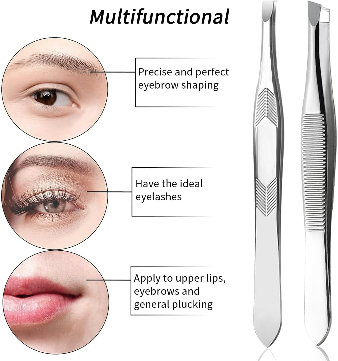 2Pcs Stainless Steel Tweezers for Man Women Facial Hair Eyebrow Chin image number 5