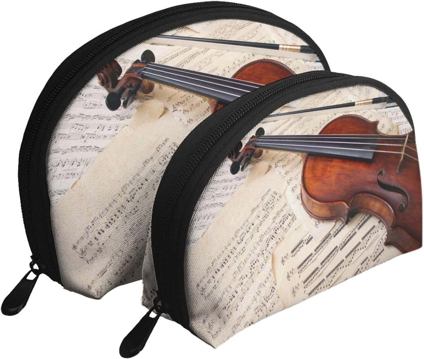 Cozimangoe Coin Pouch Makeup Bags Set, 2 Piece Shell Shape Cosmetic Bag with Pockets for Daily Travel Handbag Lipstick Keys Toiletry, Personalized Violin image number 2