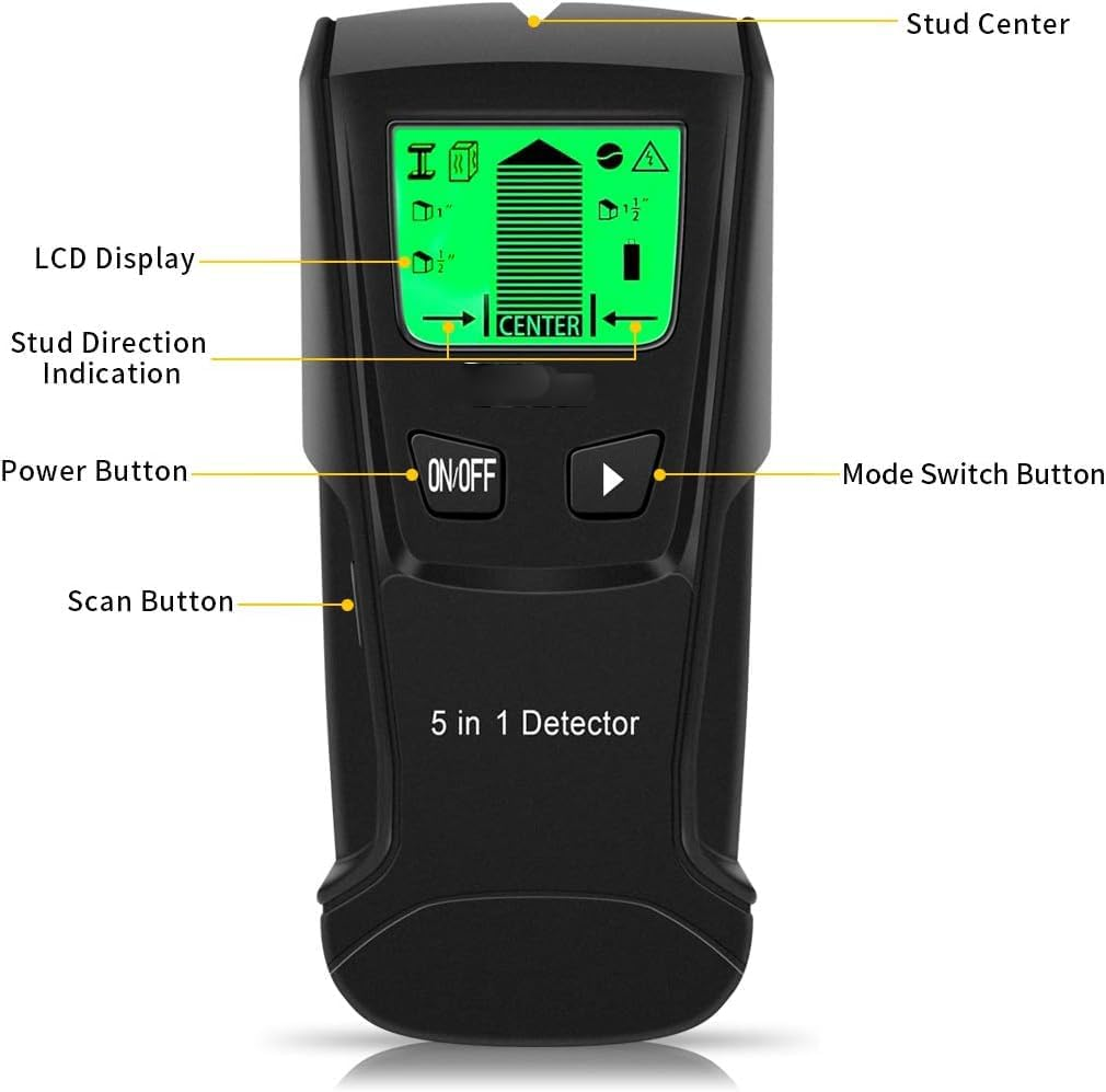 Stud Finder Wall Scanner- 3 in 1 Wall Scanner Handheld Stud Sensor,Intelligent Microprocessor Chip and HD LCD Display,Edge Finder for Metal Wood Detector (Batteries Not Included image number 5