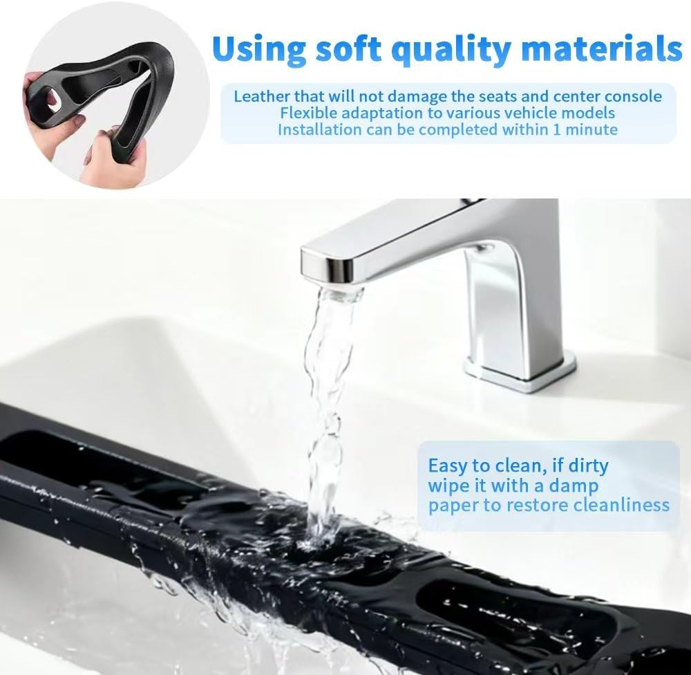 Upgraded 2Pcs Car Seat Gap Filler with 4 Headrest Hooks, Universal Fit Side Gap Filler for Car, SUV, 4WD | Car Accessories Interior Organiser for Phone, Keys-Stops Items Falling into Gap Seat Console image number 6