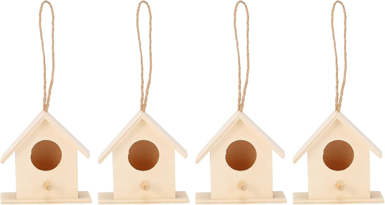 Wood Bird Houses for Outside, 4PCS Wooden Bird House for Finch Bluebird Hanging Birdhouse Garden Country Cottages, Bird Nests Breeding Box Cage for Garden DIY Decor image number 1