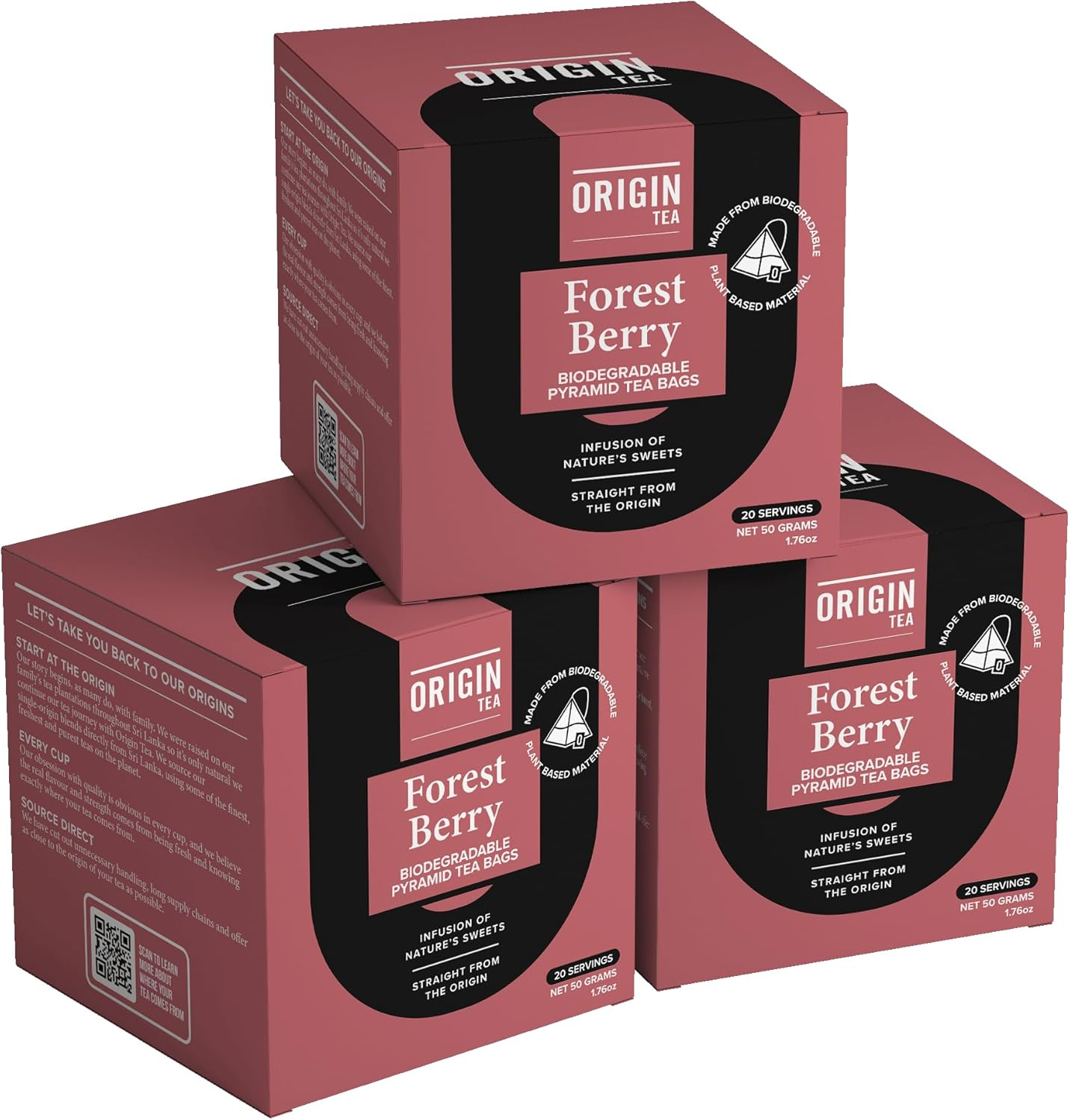 Origin Tea Forest Berry Caffeine Free Pyramid Herbal Tea Bags (20 Bags)