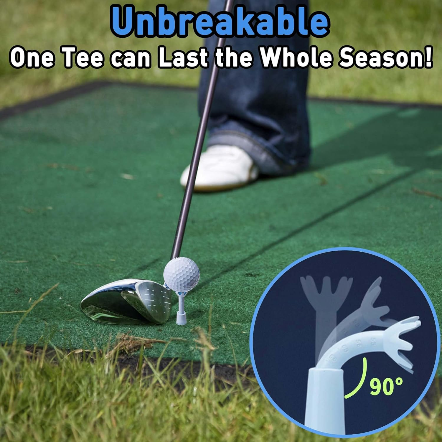 Adjustable Golf Tee, Golf Mat Tees for Driving Range & Simulator, Rubber & Plastic Golf Tees - Essential Golf Accessories for Men, Unbreakable Golf Tees - No Need to Repeatedly Pick up (3 Pack White)