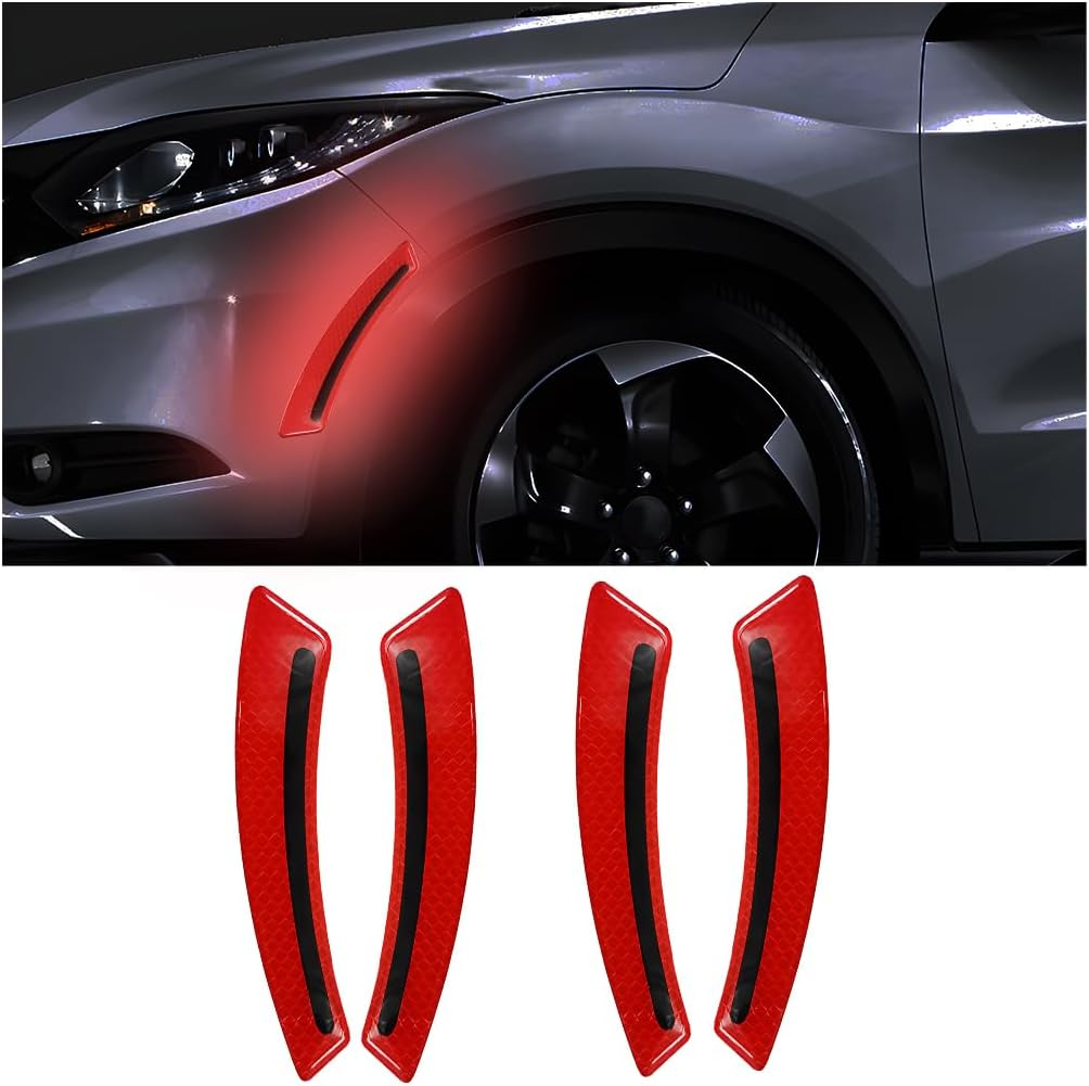 4PCS Car Wheel Eyebrow Reflective Stickers, Waterproof Anti-Scratch Auto Bumper Fender Safety Reflector Guard Strips Trim Side Marker, Vehicle Exterior Accessories, Universal Fit（White）