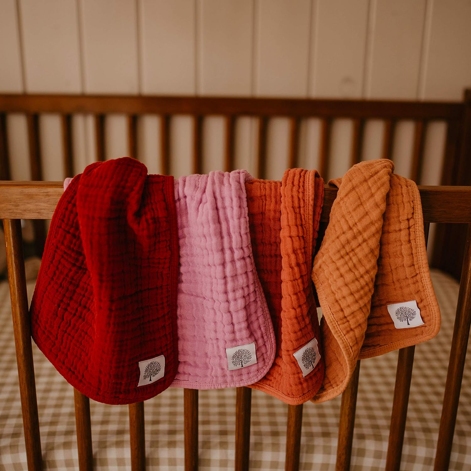 Parker Baby Co. Muslin Burp Cloths | 100% Cotton, 4-Pack Rose, 20X11 Inches, Baby Burp Cloths image number 5