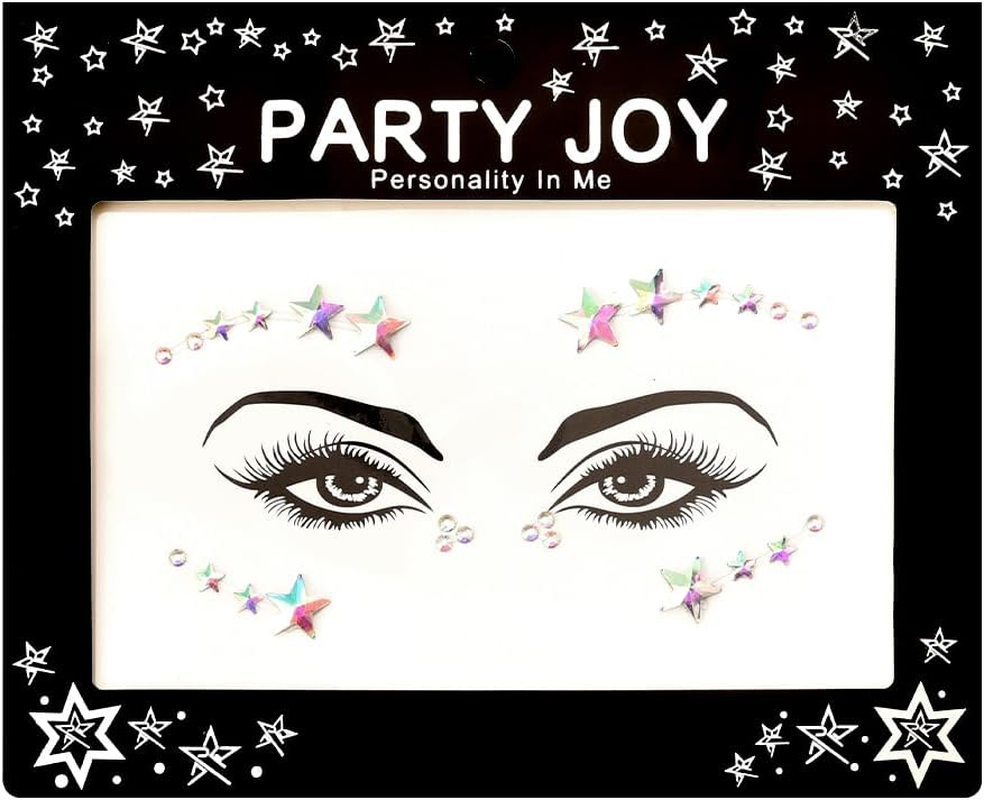 Face Gems Stick on Rhinestone Stickers for Women Mermaid Face Gems Eye Glitter Stickers Makeup Cosplay Rave Festival Accessories for Women Star Face Stickers Halloween Face Eye Decorations image number 1