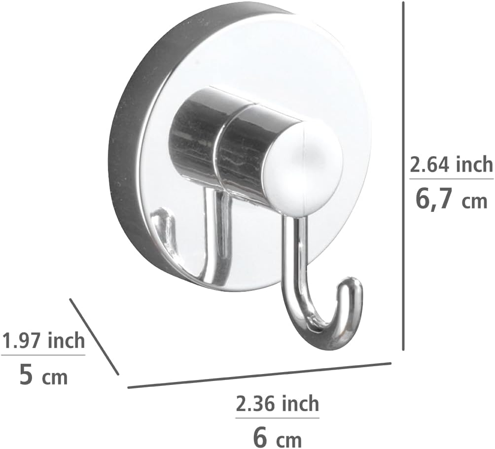 WENKO Wall Hooks with Loc-Vacuum Technology, for Hanging, Storage, for Shower, for Kitchen, No Drilling, No Holes, No Screws, without Nails, 9.29" X 1.57" X 3.74", Chrome image number 5