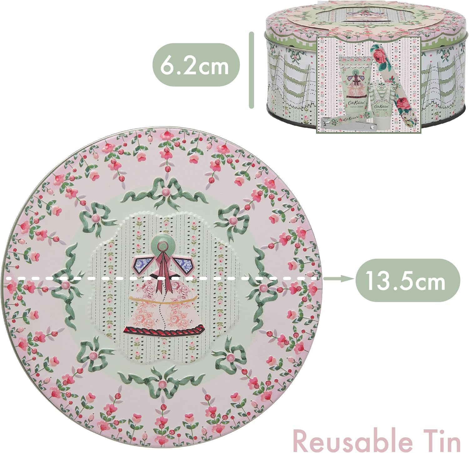 Cath Kidston Manicure Set with Hand Cream 30Ml, Cuticle Cream 15Ml, Emery Board and Nail Clippers in Tin, Travel Size Hand Care Essentials, Beauty Gift for Her, Cruelty Free and Vegan Friendly image number 1