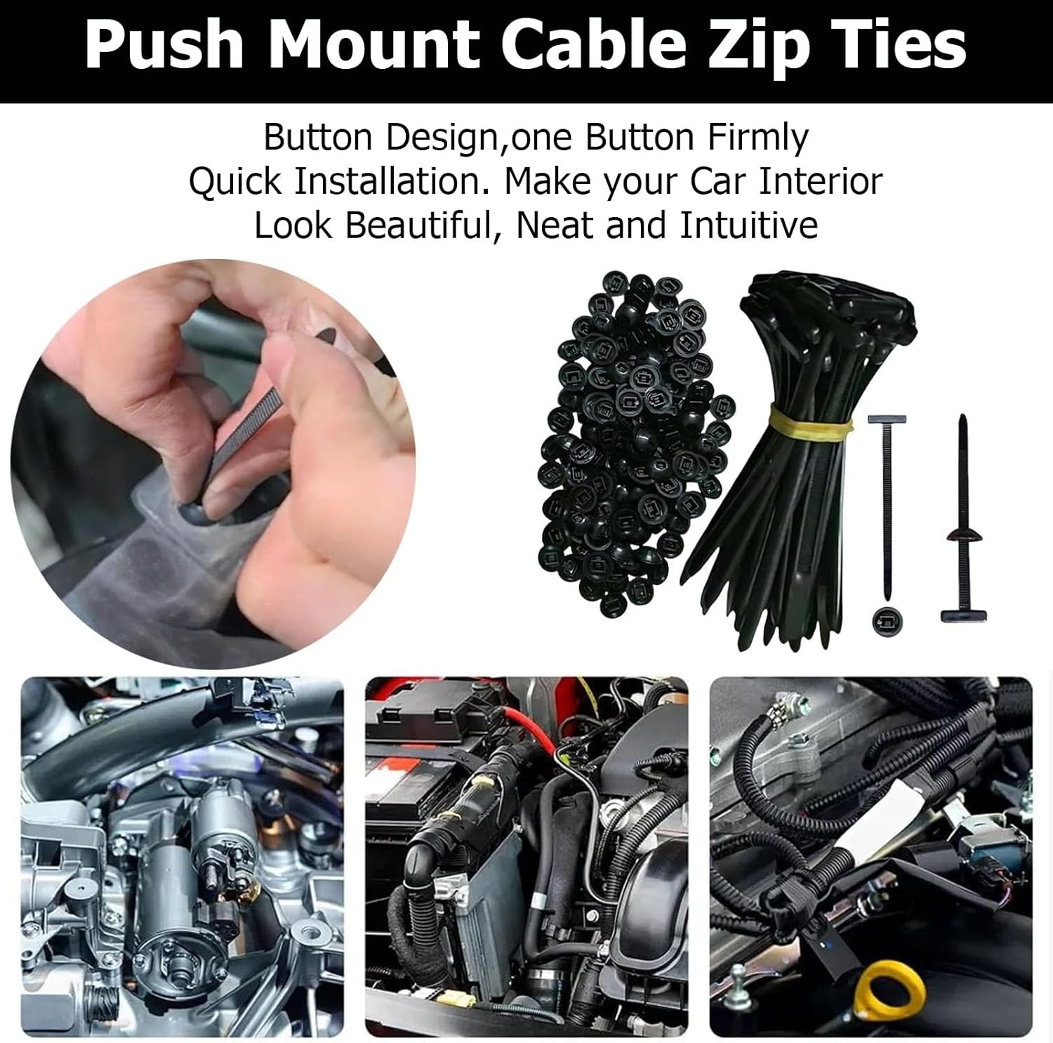 Nylon Universal Cable Tie Buckle, 50 Pcs Universal Heavy-Duty Self-Locking Uv-Resistant Wire Nylon Zip Tie Holders, Multipurpose Plastic Cable Ties Tool for Car, Garage & Home Use (50 Pcs）