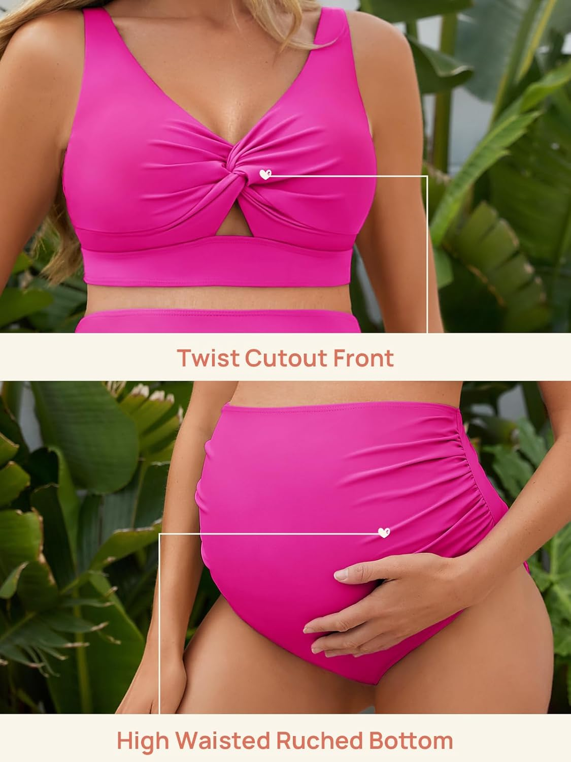 Summer Mae Twist Maternity Bikini Two Piece Pregnancy Swimsuits Cutout Bathing Suit High Waisted Ruched Swimwear image number 2