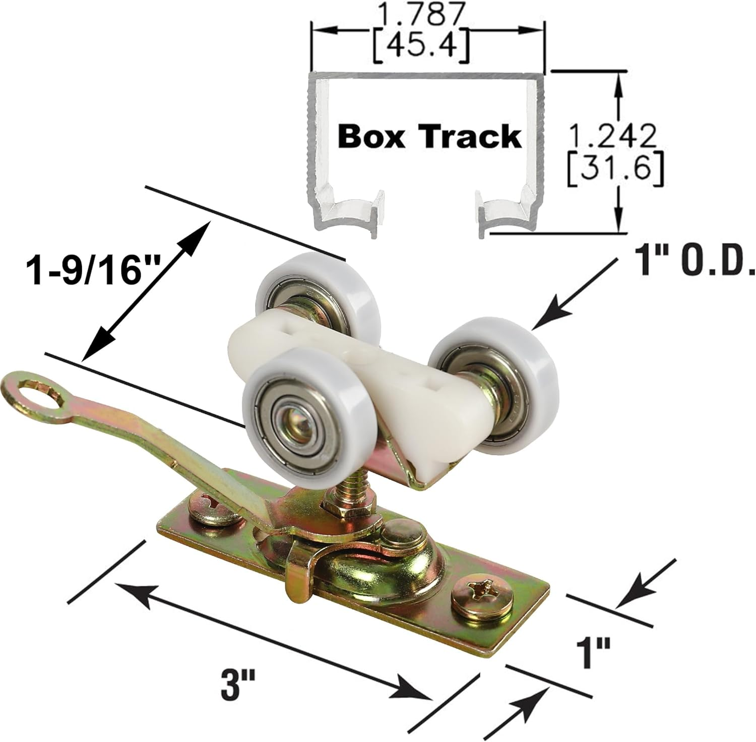 Pocket Door Commercial Grade Hanger Fits Johnson Part #1125 & Upgrades #1500 Hardware Kit, 1" Nylon Ball Bearing, 1-1/4" C.T.C, Min. 1" Thick Doors, 200Lbs Capacity image number 4