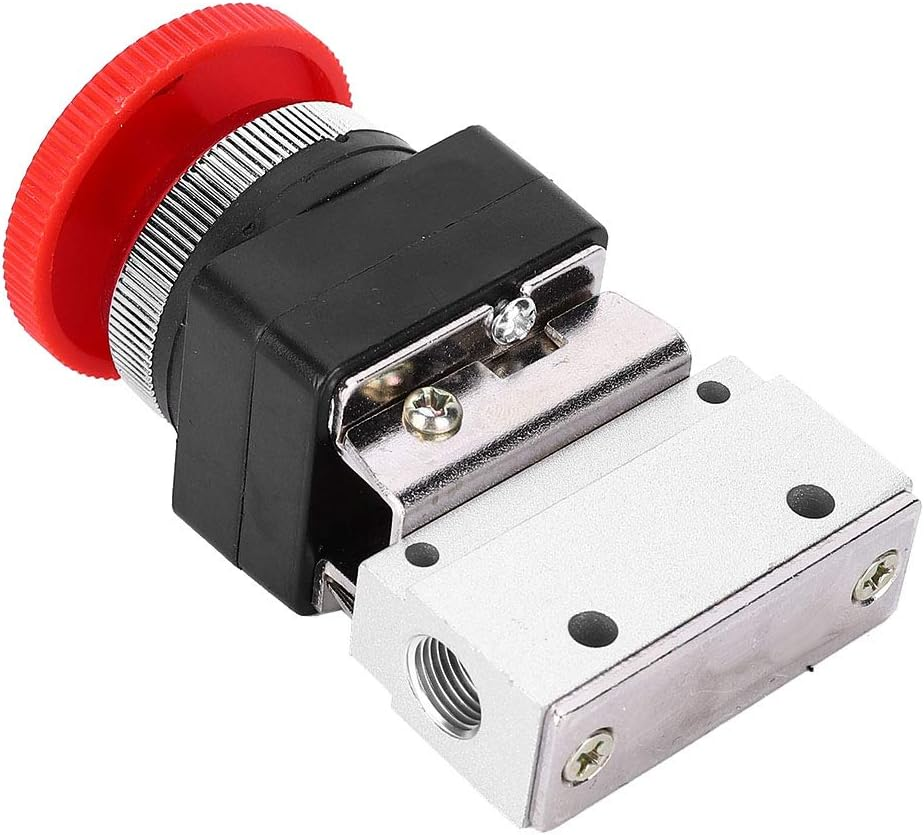 Spacnana G1/8 Pneumatic Mechanical Valve, Red Mushroom Push Button Switch, Lightweight and Durable, Aluminum Alloy Valve Body, Applicable for Mechanical Equipment,