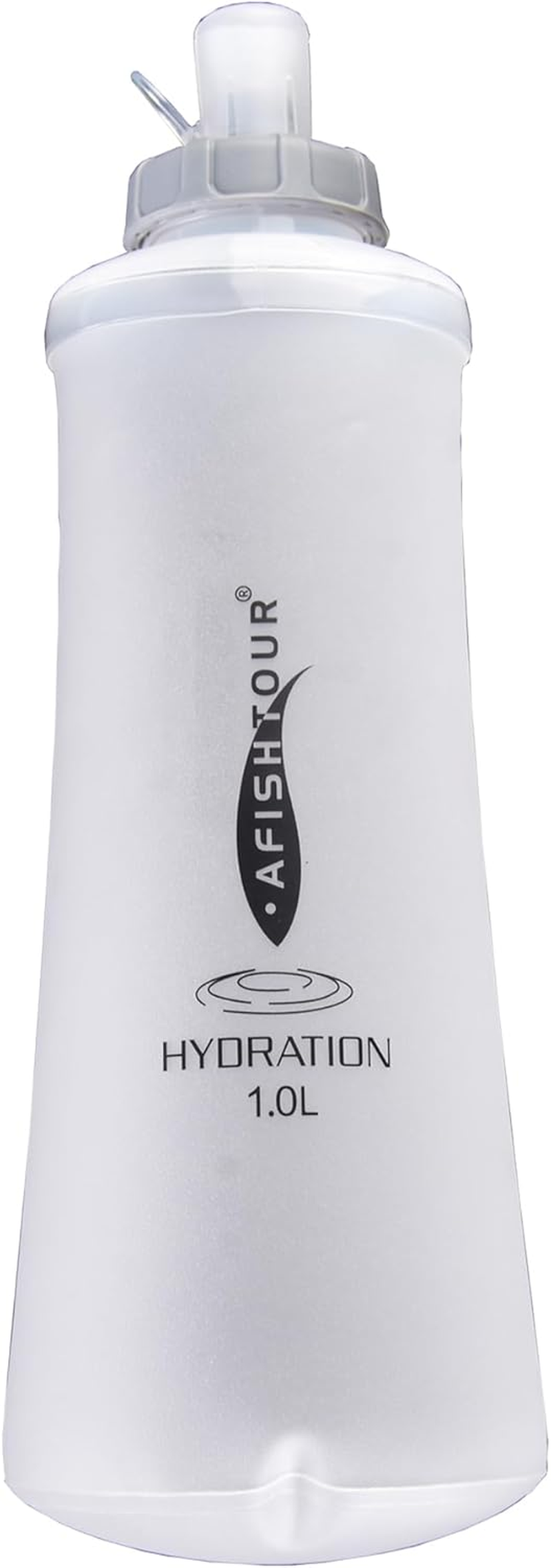 AFISHTOUR Collapsible Squeeze Soft Flask with Filter - Lightweight Bottle Water &ndash; 500 Ml/17 OZ for Trail Running, Hiking, Travel, Cycling, and Fishing; Bpa-Free (Transparent White)