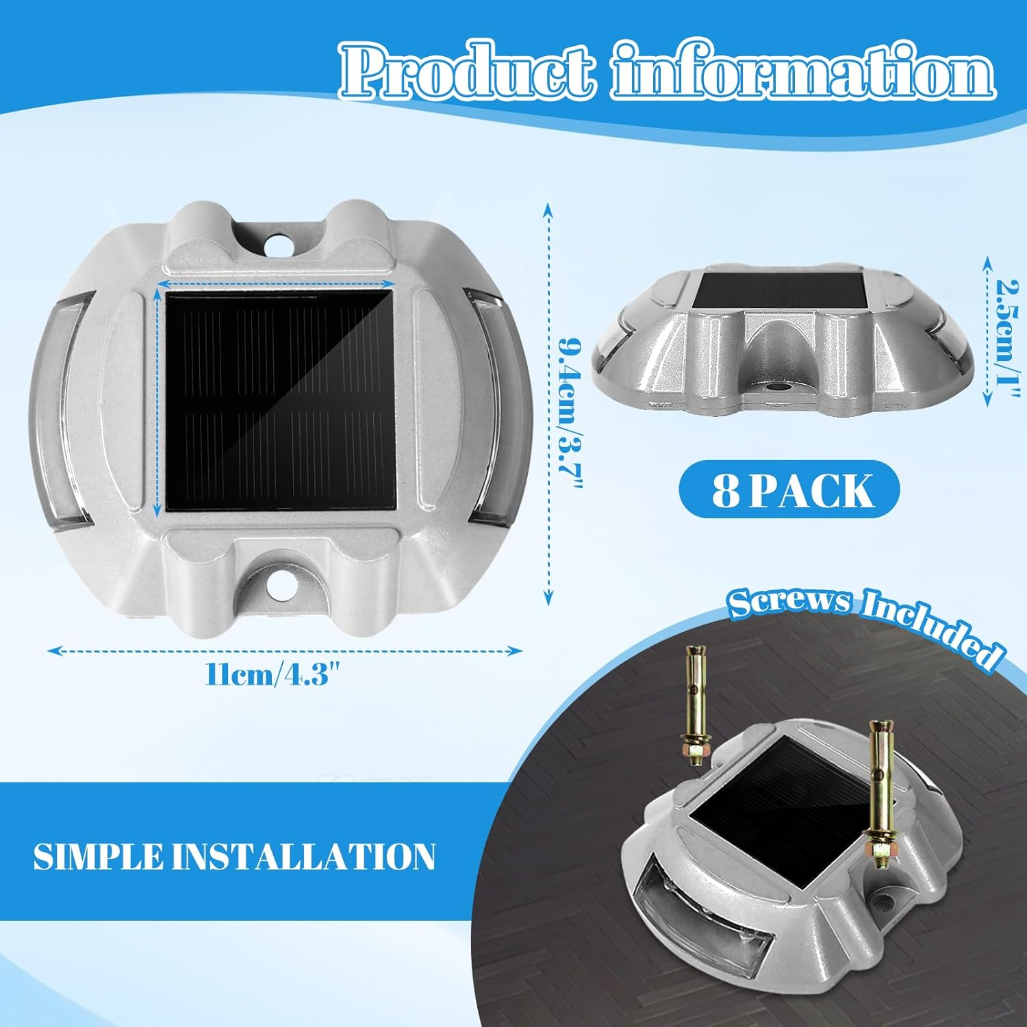 Solar Deck Lights, 8 Pack Driveway Dock Light Solar Powered LED Outdoor IP68 Waterproof Road Markers, Warning Step Light Driveway Light for Sidewalk Garden Path Stair Road Yard, Green Light image number 4