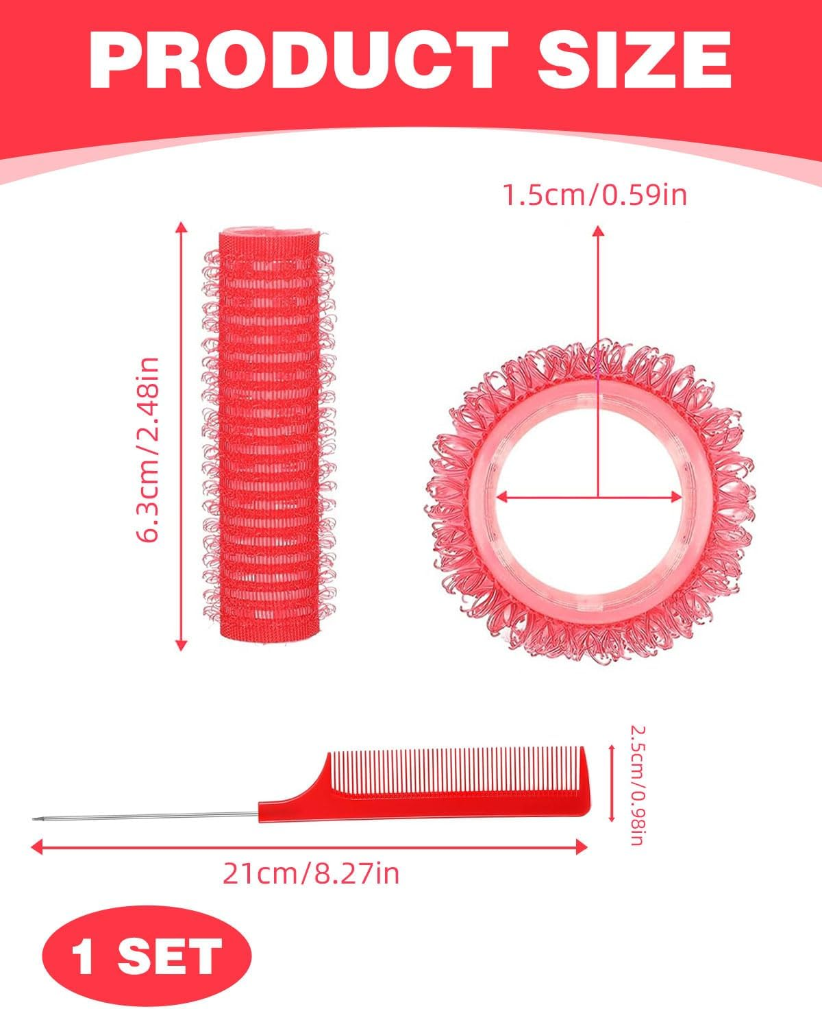 TPZORJX 37 Pieces Manual Hair Rollers Self-Adhesive for Salon, Hairdressing Salon, Rat Tail Comb, DIY Curling Iron with Steel Pin Pointed Tail Comb image number 3