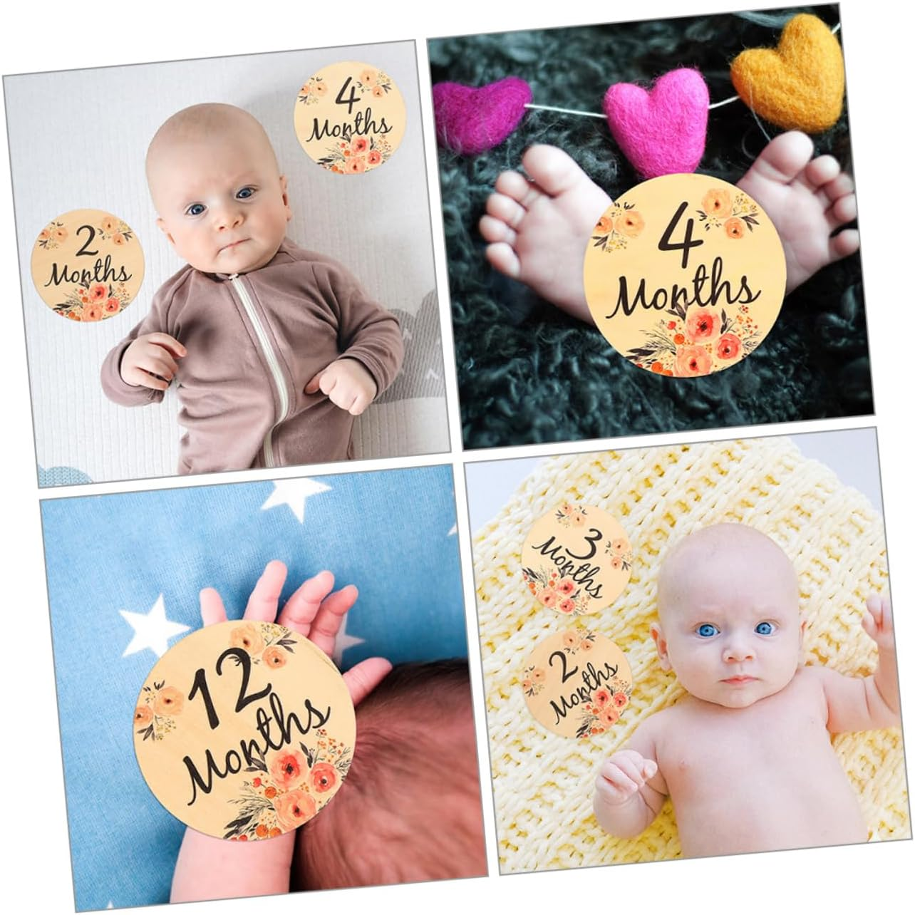 Toddmomy 12 Pcs Wooden Monthly Milestone Cards Double Sided Photo Props for Newborn Growth Tracking Chic Milestone Discs for Room Decor and Memorable Moments image number 2