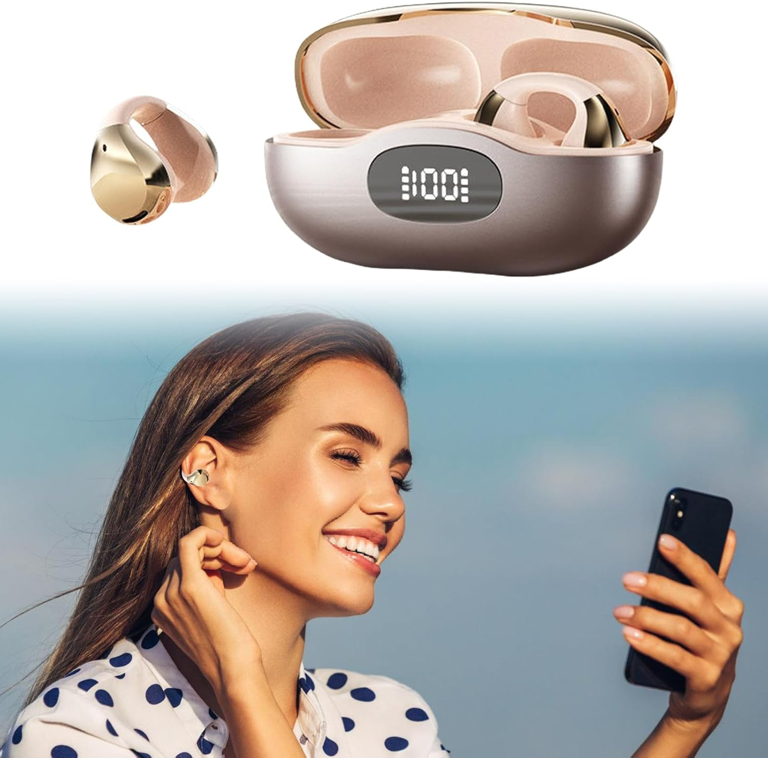 Open Ear Wireless Headphones - Lightweight Open Ear Clip Wireless Earbuds - Ergonomic Comfortable Lightweight Noise Cancelling Design for Running Gym Sport Workouts image number 5