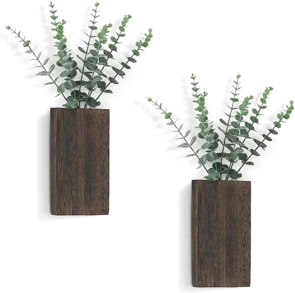 2 Pack Wood Wall Planter,Indoor Plants Holder,Wooden Vases,Hanging Plant Planter,Flower Vase,For Living Room Bedroom, Modern Farmhouse Decor Planter for Dried Flowers and Fake Greenery image number 3