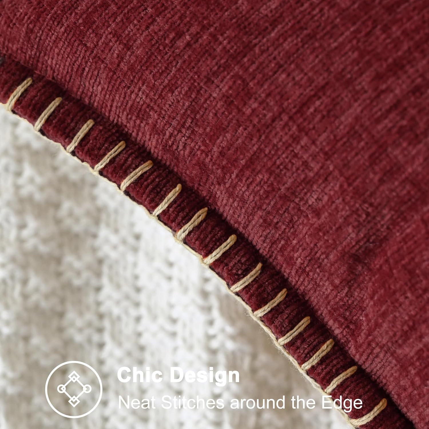 Calitime Christmas Throw Pillow Cases Pack of 2 Cotton Thread Stitching Edges Solid Dyed Soft Chenille Cushion Covers for Couch Sofa Home Farmhouse Decoration 12 X 20 Inches Burgundy image number 4