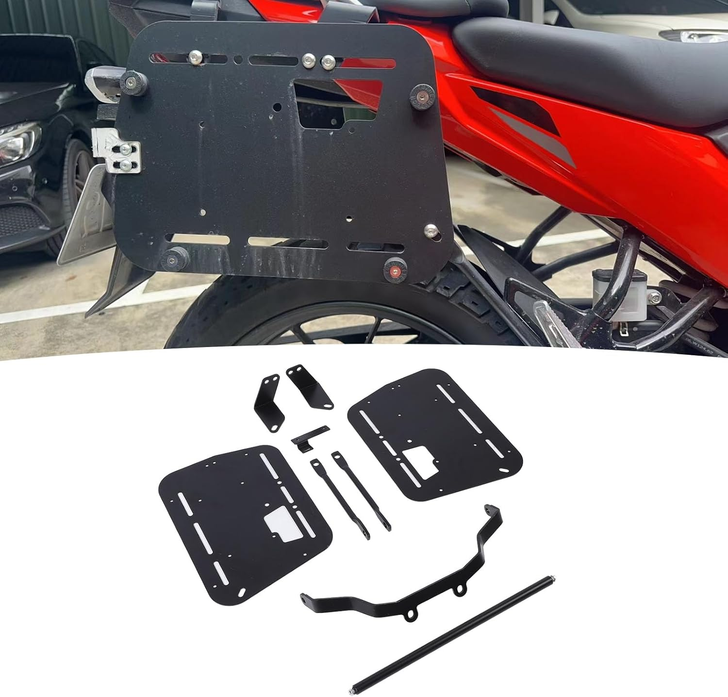Motorcycle Side Case Mounting Rack, Heavy Duty Aluminum Alloy Side Saddlebag Rack Bracket Kit for 18L 28L 35L 38L Side Cases, Quick Release Mechanism, 61 Pcs Accessories image number 6