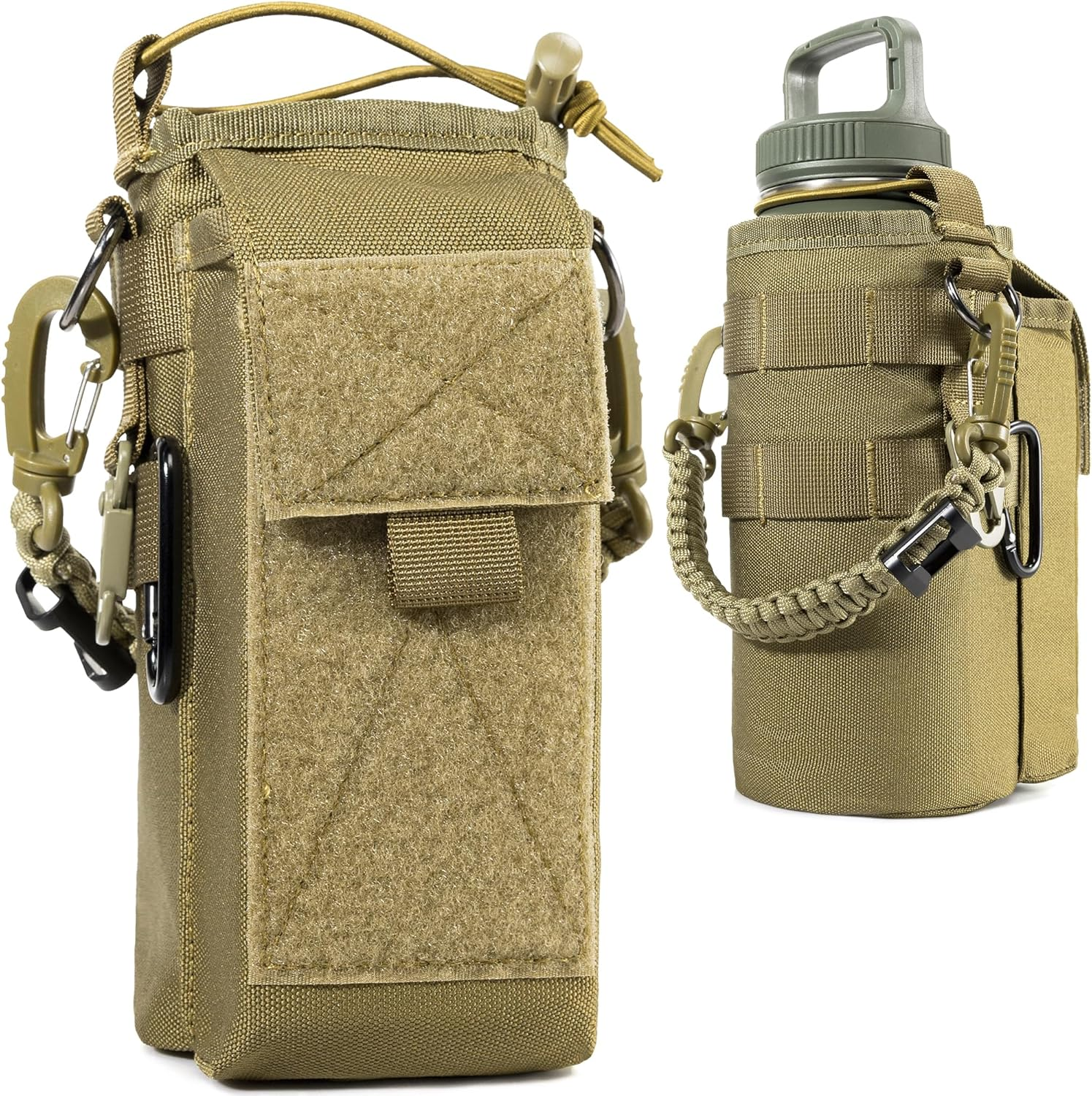 Onetigris Tactical Molle Water Bottle Holder 16-32 Oz - Multi-Function Carrier Bag with Phone Pocket & Paracord Handle for Hiking Gym Camping