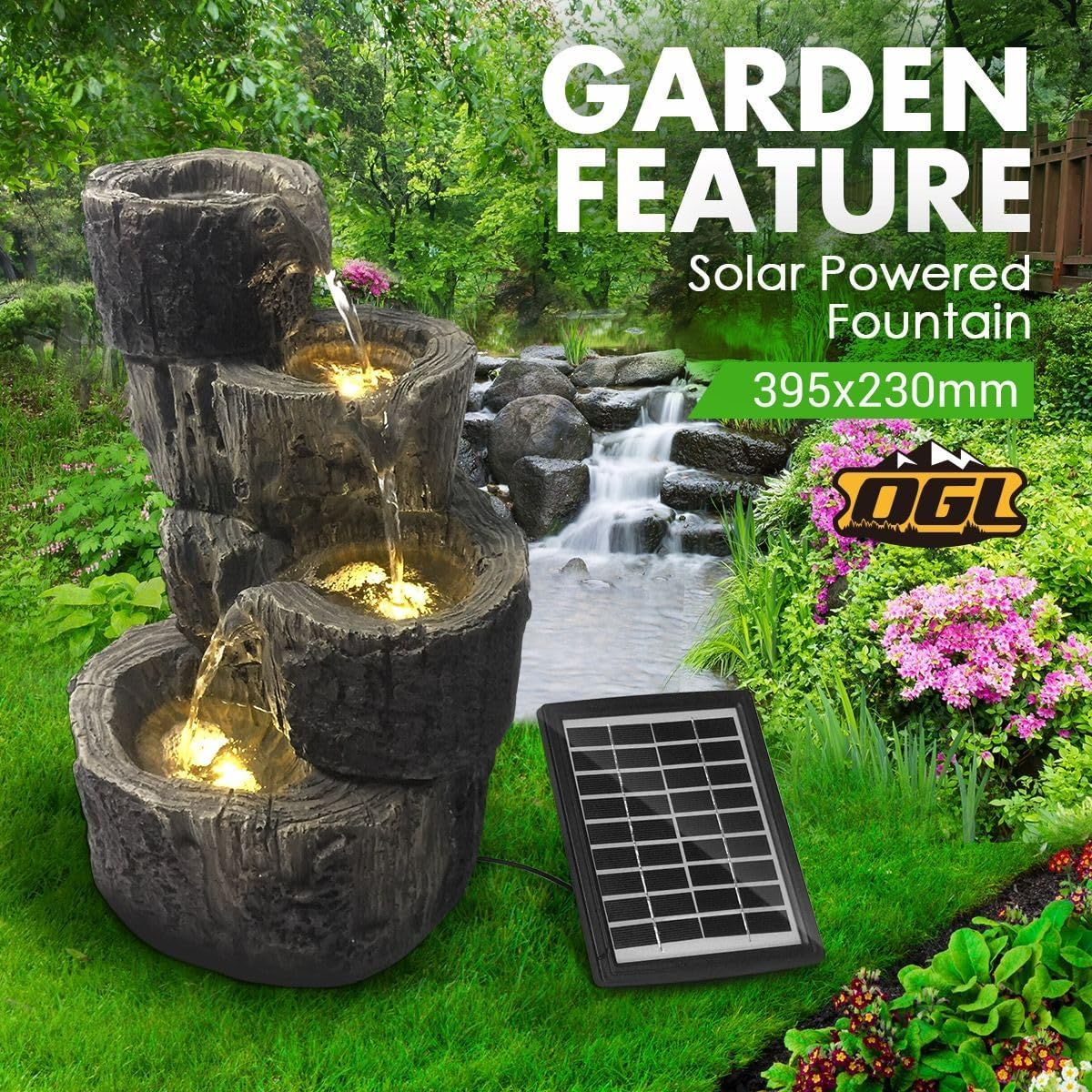 Solar Fountain Solar Panel Water Features 4 Tiers Garden Outdoor Indoor Bird Bath with LED Light image number 2